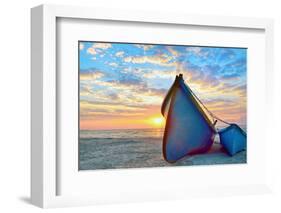 Blue Fisherman Boats and Sunrise-laurentiu iordache-Framed Photographic Print