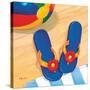 Blue Flip Flops-Paul Brent-Stretched Canvas