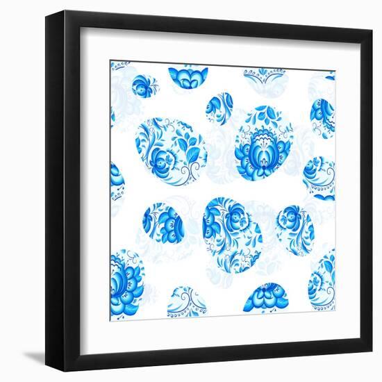 Blue Floral Easter Eggs Seamless Pattern-art_of_sun-Framed Art Print