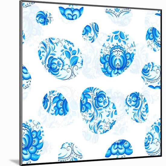 Blue Floral Easter Eggs Seamless Pattern-art_of_sun-Mounted Art Print