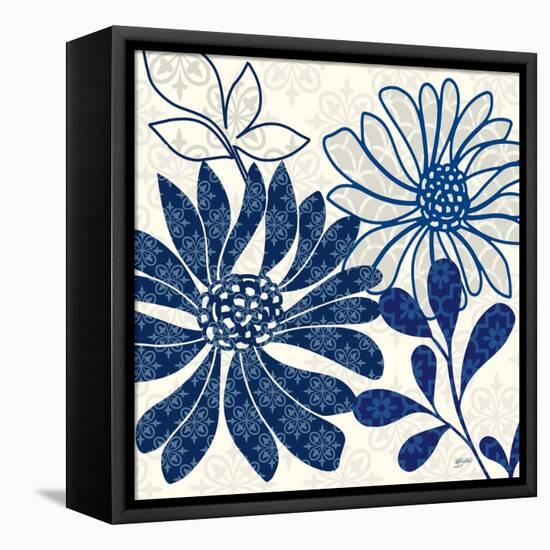 Blue Floralesque 1-Bella Dos Santos-Framed Stretched Canvas