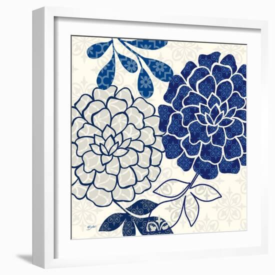Blue Floralesque 2-Bella Dos Santos-Framed Art Print