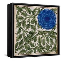 Blue Flower Watercolor Tile Design by William de Morgan-Stapleton Collection-Framed Stretched Canvas