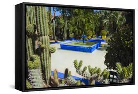 Blue Fountain and Cactus in the Majorelle Gardens (Gardens of Yves Saint-Laurent)-Matthew Williams-Ellis-Framed Stretched Canvas