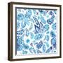 Blue Fresh Indian Vector Pattern-kisika-Framed Art Print