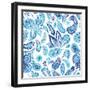 Blue Fresh Indian Vector Pattern-kisika-Framed Art Print