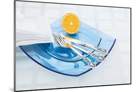 Blue Glass Dishware And Silver Cutlery-Milovelen-Mounted Art Print