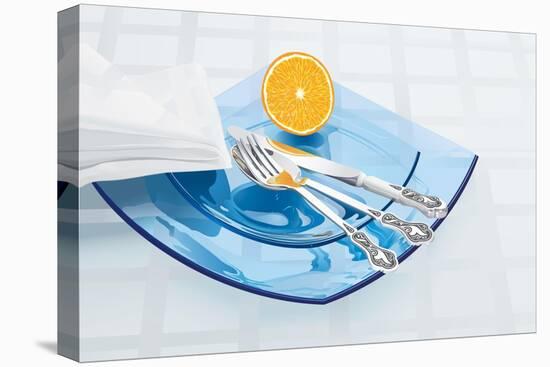 Blue Glass Dishware And Silver Cutlery-Milovelen-Stretched Canvas
