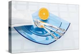 Blue Glass Dishware And Silver Cutlery-Milovelen-Stretched Canvas