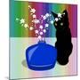 Blue Glass Vase with blossom and black cat-Claire Huntley-Mounted Giclee Print