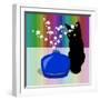 Blue Glass Vase with blossom and black cat-Claire Huntley-Framed Giclee Print