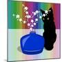 Blue Glass Vase with blossom and black cat-Claire Huntley-Mounted Giclee Print