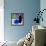 Blue Glass Vase with blossom and black cat-Claire Huntley-Framed Stretched Canvas displayed on a wall