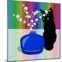 Blue Glass Vase with blossom and black cat-Claire Huntley-Mounted Premium Giclee Print