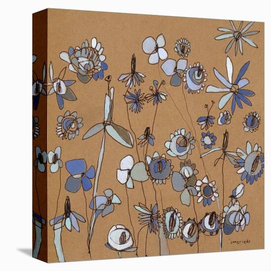 Blue Grey Flowers-Jennifer Mercede-Stretched Canvas