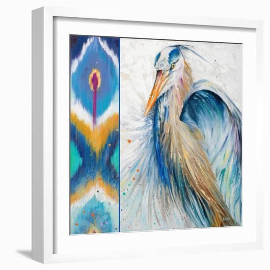 Blue Heron Ikat II-Patricia Pinto-Framed Art Print