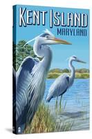 Blue Heron - Kent Island, Maryland-Lantern Press-Stretched Canvas