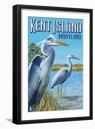 Blue Heron - Kent Island, Maryland-Lantern Press-Framed Art Print