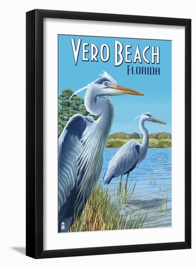 Blue Heron - Vero Beach, Florida-Lantern Press-Framed Art Print