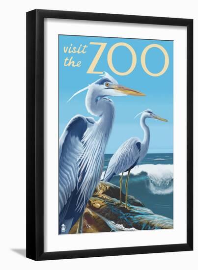 Blue Heron - Visit the Zoo-Lantern Press-Framed Art Print