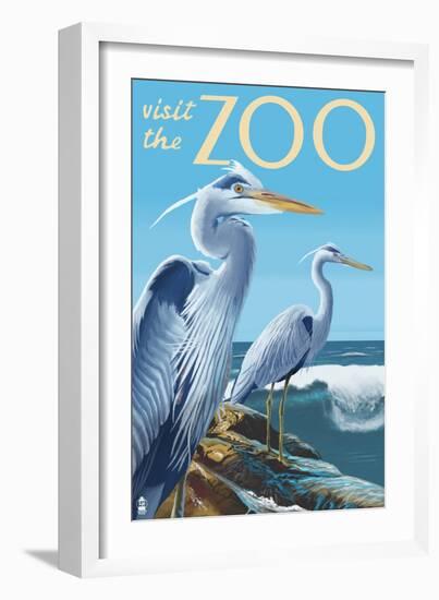 Blue Heron - Visit the Zoo-Lantern Press-Framed Art Print