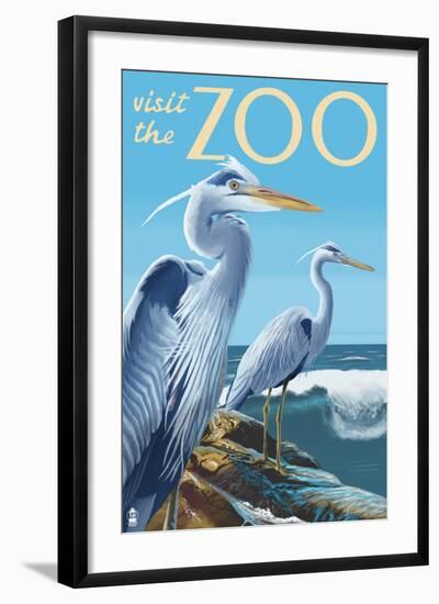 Blue Heron - Visit the Zoo-Lantern Press-Framed Art Print