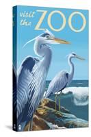 Blue Heron - Visit the Zoo-Lantern Press-Stretched Canvas