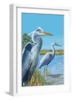 Blue Herons - East Coast-Lantern Press-Framed Art Print