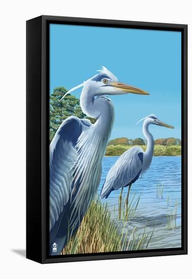 Blue Herons - East Coast-Lantern Press-Framed Stretched Canvas