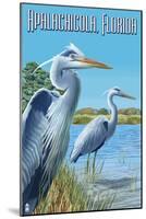 Blue Herons in Grass - Apalachicola, Florida-Lantern Press-Mounted Art Print