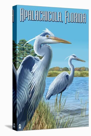 Blue Herons in Grass - Apalachicola, Florida-Lantern Press-Stretched Canvas