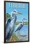 Blue Herons in Grass - Florida-Lantern Press-Framed Art Print