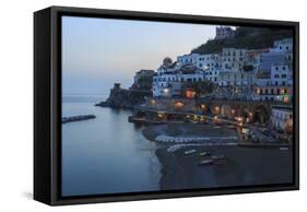Blue Hour, Dusk in Atrani, Near Amalfi, Costiera Amalfitana (Amalfi Coast), Campania, Italy-Eleanor Scriven-Framed Stretched Canvas