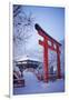 Blue hour in Shimogamo Shrine, UNESCO World Heritage Site, during the largest snowfall on Kyoto in-Damien Douxchamps-Framed Premium Photographic Print