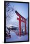 Blue hour in Shimogamo Shrine, UNESCO World Heritage Site, during the largest snowfall on Kyoto in-Damien Douxchamps-Framed Premium Photographic Print