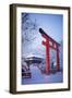Blue hour in Shimogamo Shrine, UNESCO World Heritage Site, during the largest snowfall on Kyoto in-Damien Douxchamps-Framed Photographic Print