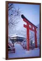 Blue hour in Shimogamo Shrine, UNESCO World Heritage Site, during the largest snowfall on Kyoto in-Damien Douxchamps-Framed Photographic Print