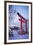 Blue hour in Shimogamo Shrine, UNESCO World Heritage Site, during the largest snowfall on Kyoto in-Damien Douxchamps-Framed Premium Photographic Print