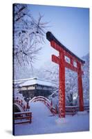 Blue hour in Shimogamo Shrine, UNESCO World Heritage Site, during the largest snowfall on Kyoto in-Damien Douxchamps-Stretched Canvas