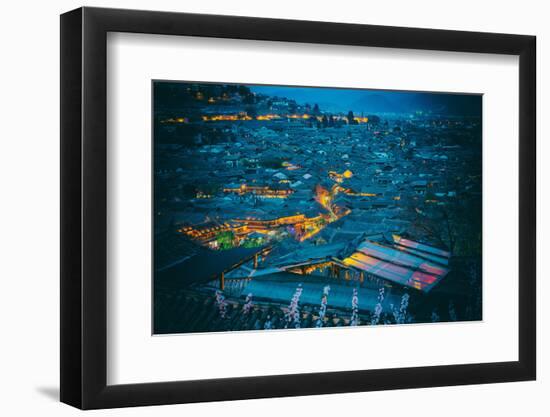Blue Hour Shot over Roofs of Lijiang Old Town, Lijiang, Yunnan, China, Asia-Andreas Brandl-Framed Photographic Print