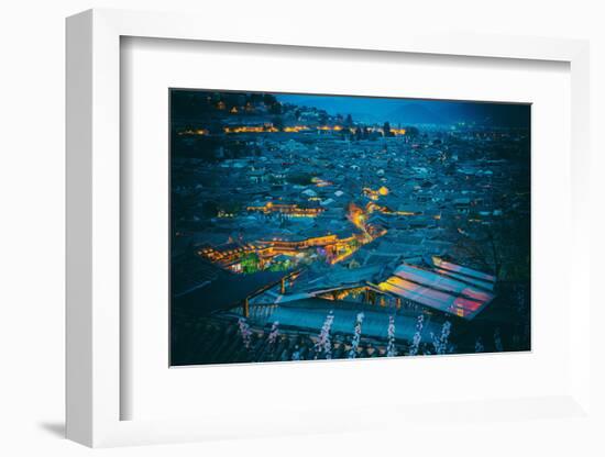 Blue Hour Shot over Roofs of Lijiang Old Town, Lijiang, Yunnan, China, Asia-Andreas Brandl-Framed Photographic Print