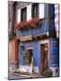 Blue House with Windowbox Full of Geraniums, Niedermorschwihr, Haut-Rhin, Alsace, France-Ruth Tomlinson-Mounted Photographic Print