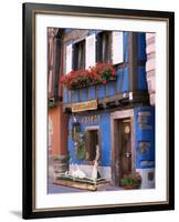 Blue House with Windowbox Full of Geraniums, Niedermorschwihr, Haut-Rhin, Alsace, France-Ruth Tomlinson-Framed Photographic Print