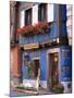 Blue House with Windowbox Full of Geraniums, Niedermorschwihr, Haut-Rhin, Alsace, France-Ruth Tomlinson-Mounted Photographic Print