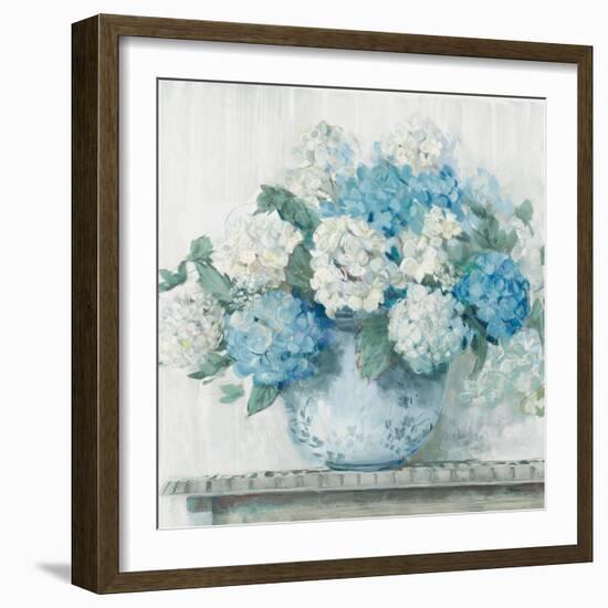 Blue Hydrangea Cottage Crop-Carol Rowan-Framed Art Print