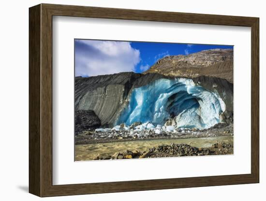 Blue ice and meltwater at the toe of the Athabasca Glacier, Jasper National Park, Alberta, Canada-Russ Bishop-Framed Photographic Print