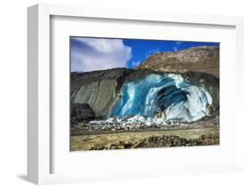 Blue ice and meltwater at the toe of the Athabasca Glacier, Jasper National Park, Alberta, Canada-Russ Bishop-Framed Photographic Print