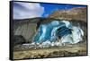 Blue ice and meltwater at the toe of the Athabasca Glacier, Jasper National Park, Alberta, Canada-Russ Bishop-Framed Stretched Canvas