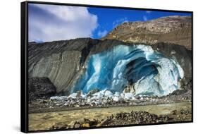 Blue ice and meltwater at the toe of the Athabasca Glacier, Jasper National Park, Alberta, Canada-Russ Bishop-Framed Stretched Canvas