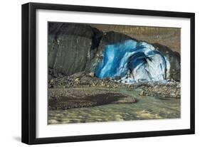 Blue ice and meltwater at the toe of the Athabasca Glacier, Jasper National Park, Alberta, Canada-Russ Bishop-Framed Photographic Print